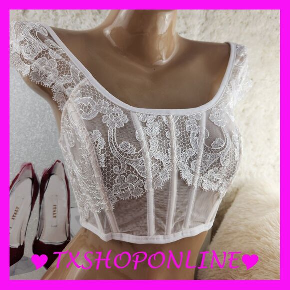 💗👙Victoria's Secret Boho Floral Embroidery Cap-Sleeve Corset Top👙💗 - Picture 1 of 10